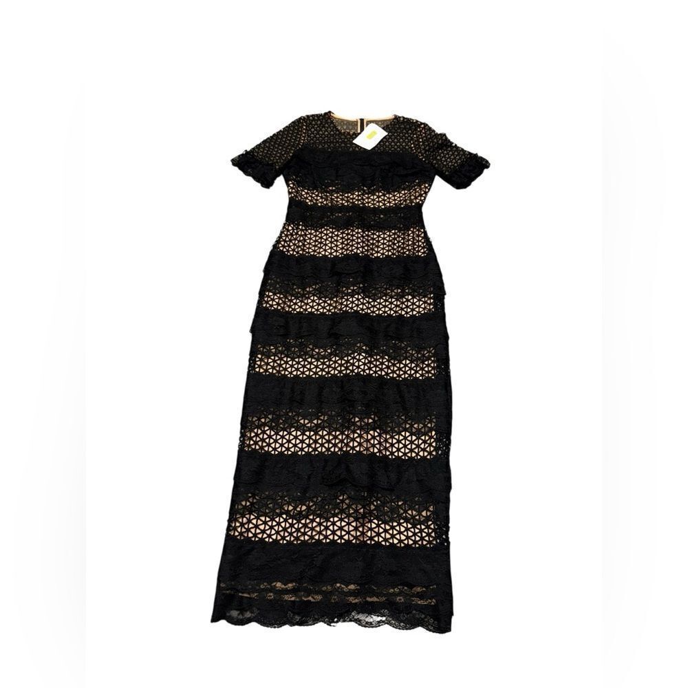 NWT Belle BADGLEY MISCHKA Black Lace Gabrielle Women’s Column Maxi Dress sz 8 - Picture 3 of 11